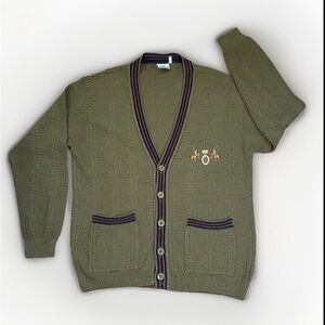 Men's Olive Cardigan with Embroidered Crest